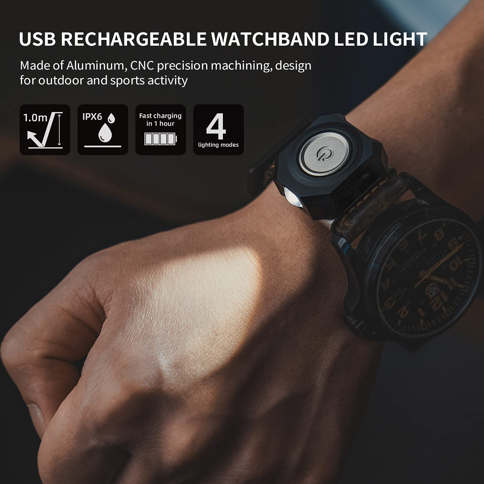 Upgraded*New Color*USB Rechargeable* 300 Lumen* CPLU Titanium Watchband LED Light