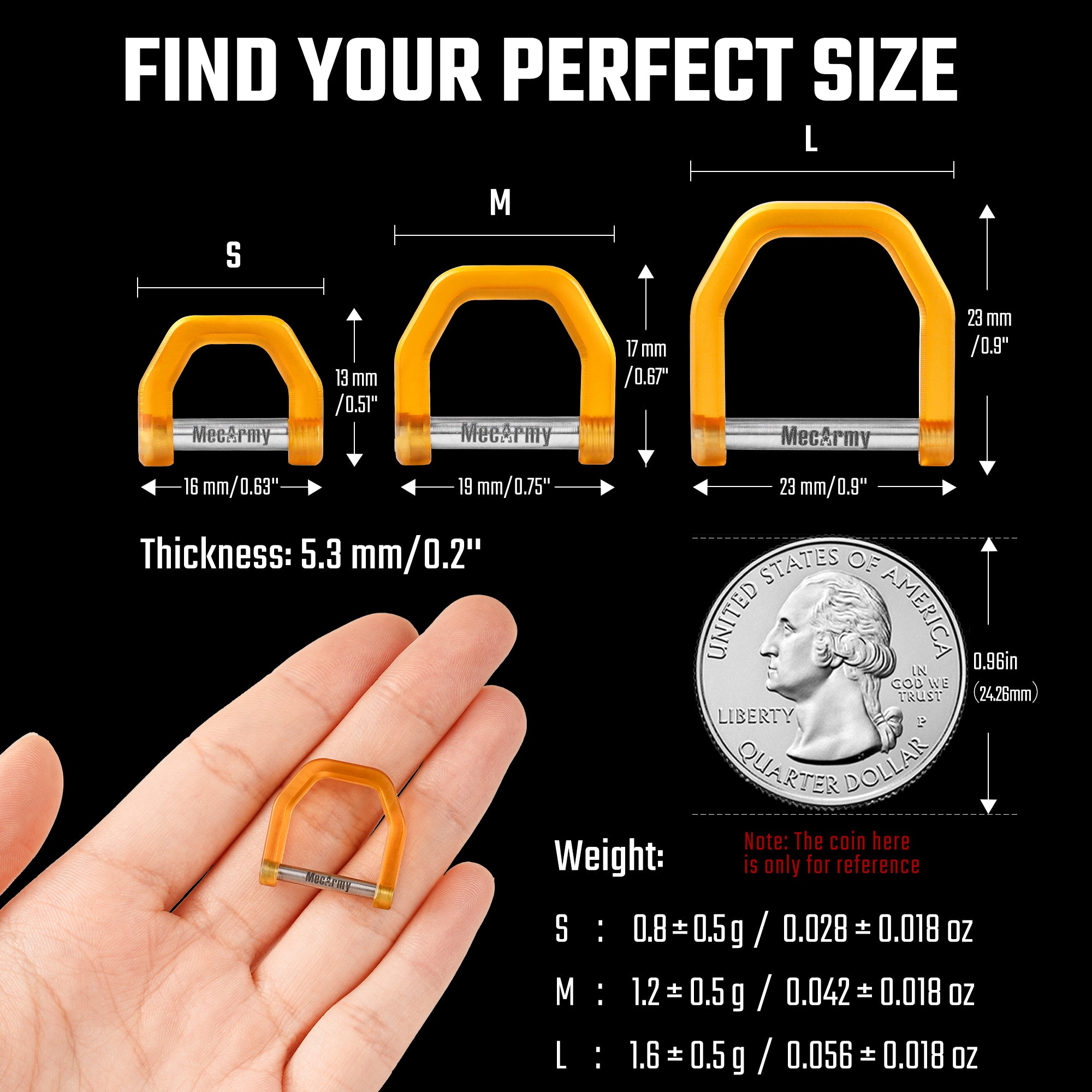 MecArmy CH2 Titanium D shape key ring | three different sizes and colors