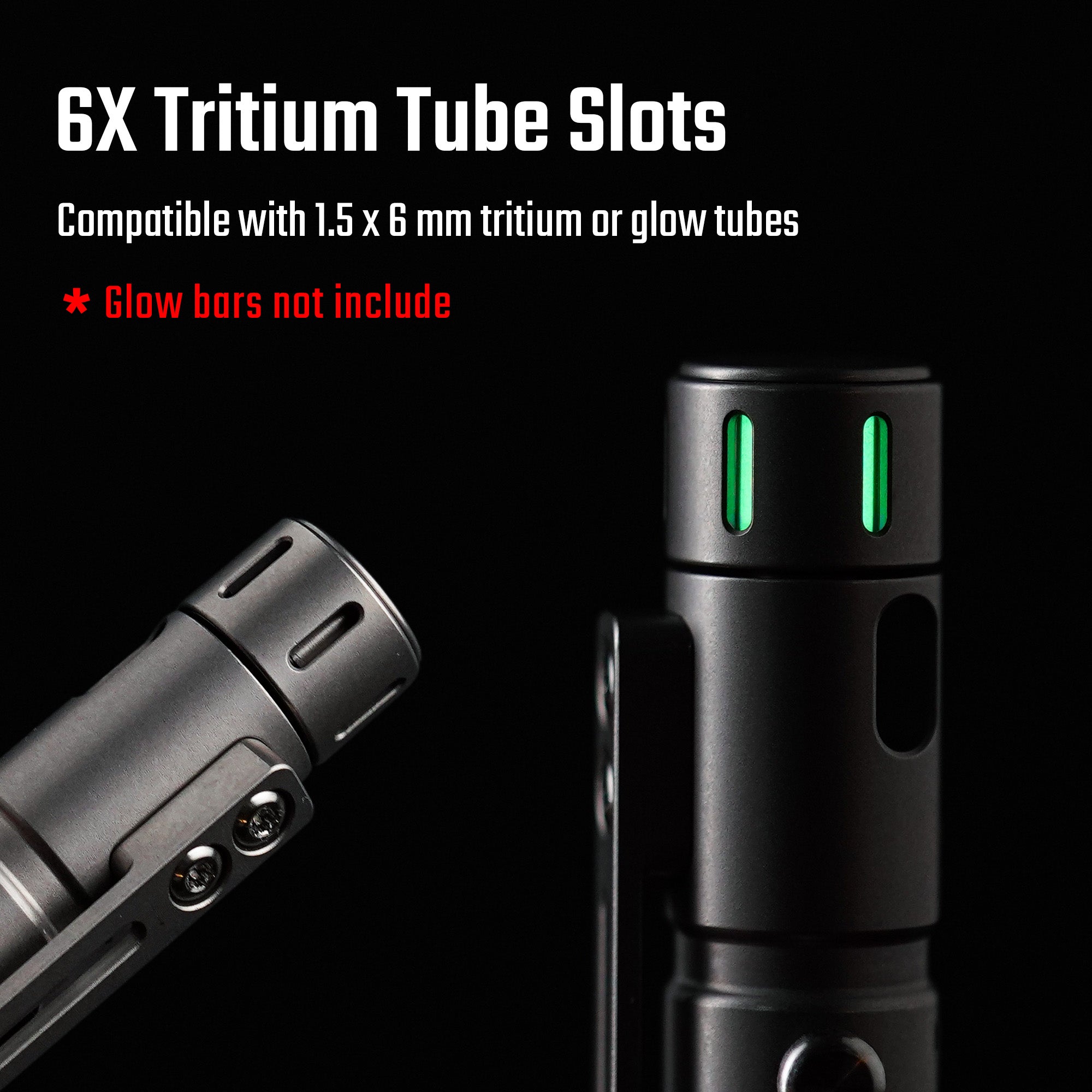 spinner top with six slots compatible with 1.5 x 6 mm tritium or glow tubes; tubes not included