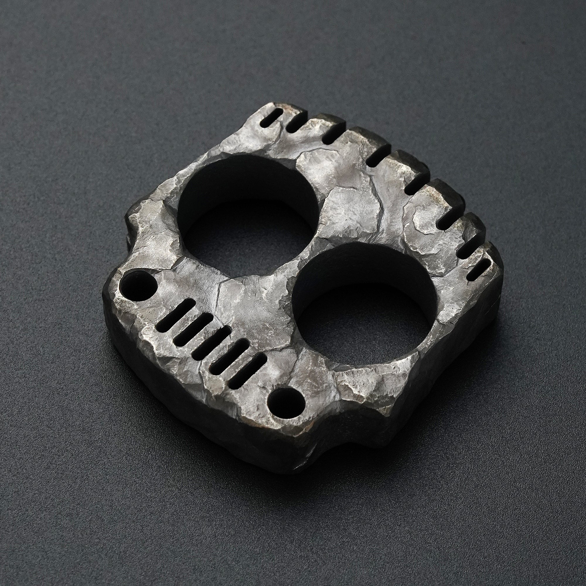 MecArmy TKF-HC hand-carved titanium EDC knuckle with unique faceted rock texture and sculpted surface