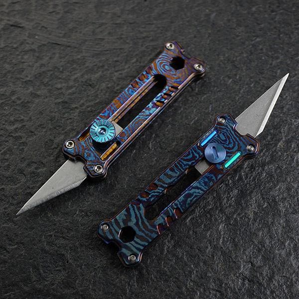 EK12 Titanium Damascus Mini Keychain Utility Knife