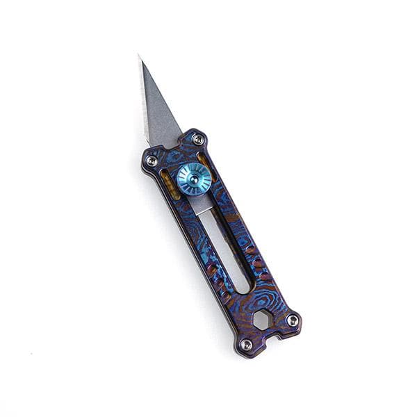 EK12 Titanium Damascus Mini Keychain Utility Knife