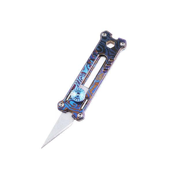 EK12 Titanium Damascus Mini Keychain Utility Knife