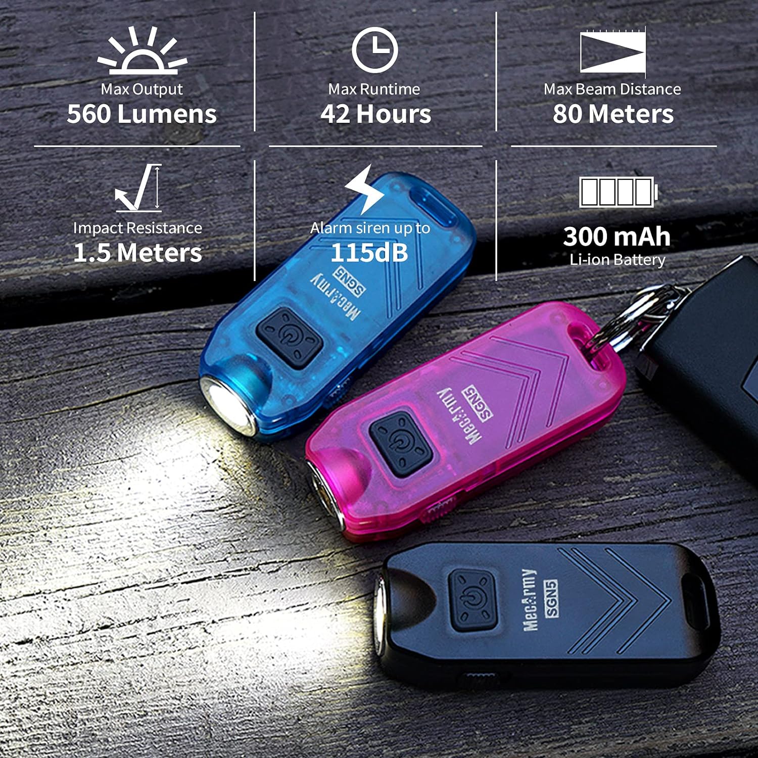 SGN5 560 Lumens USB Rechargeable Personal Attack Alarm Flashlight