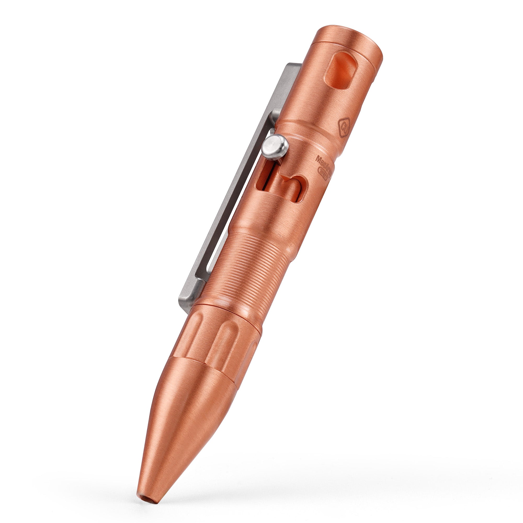 MecArmy TPX11 modular bolt-action pen in copper with removable pocket clip.