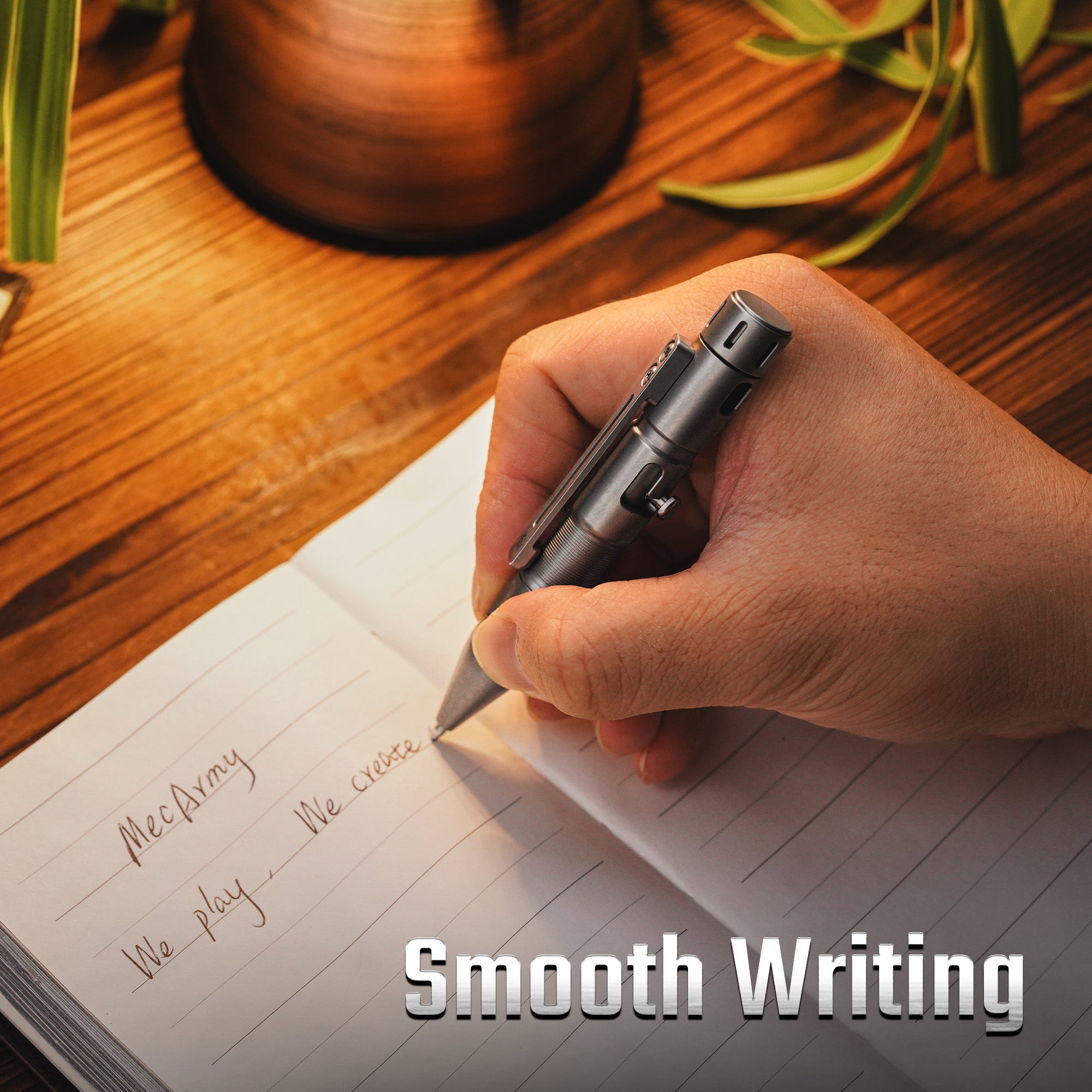 TPX11 bolt-action pen writing smoothly in a lined notebook.