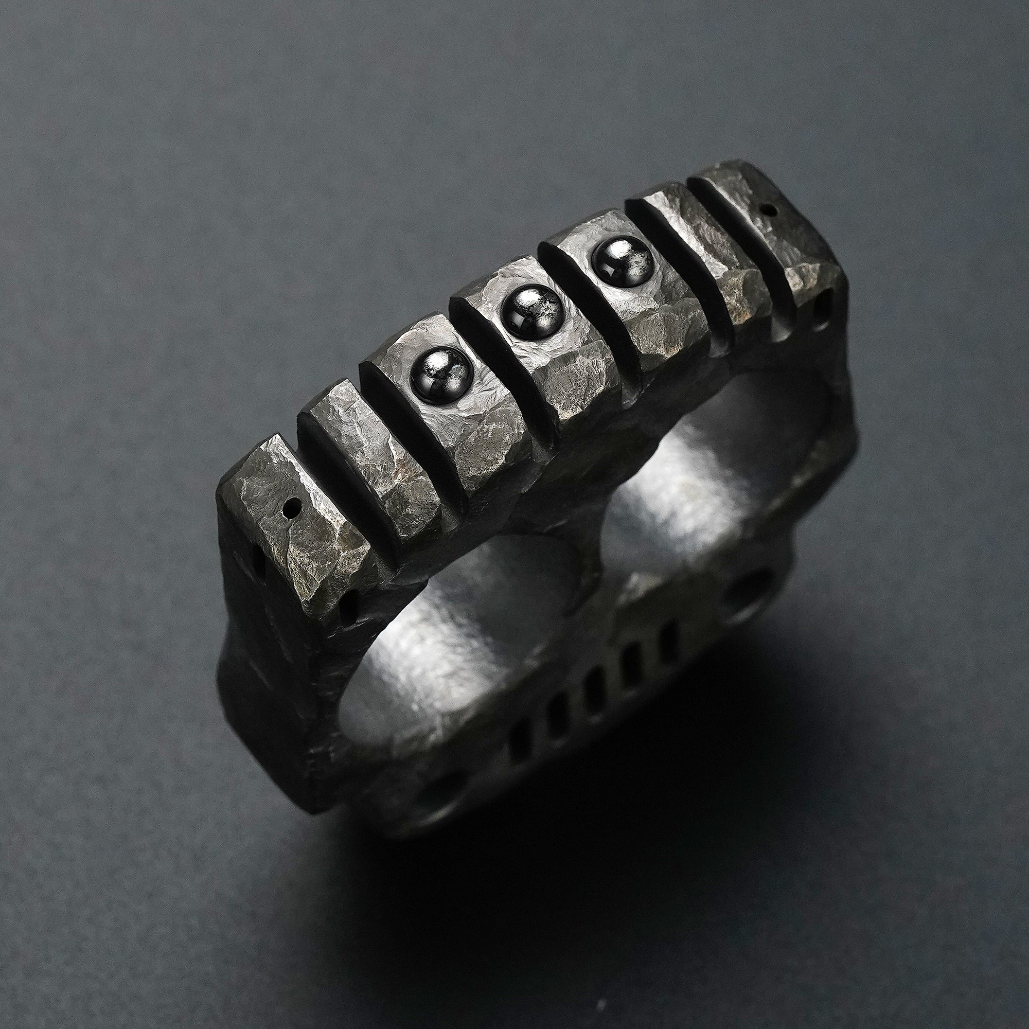 MecArmy TKF-HC hand-carved titanium EDC knuckle rear detail with sculpted texture and metal accents